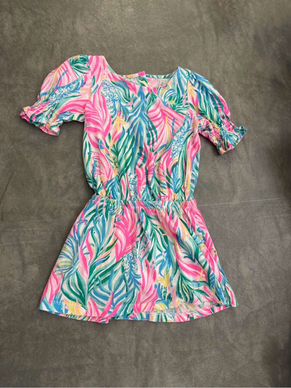 Lilly Pulitzer Colorful Tropical Leaf Print Dress — Pink, Teal & Yellow